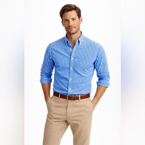J.Crew Mens Large Classic Fit Blue White Stripe Button Down Shirt 100% Cotton